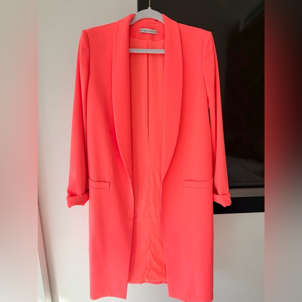 Alice + Olivia neon coral Longline Blazer size medium